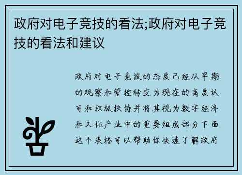 政府对电子竞技的看法;政府对电子竞技的看法和建议